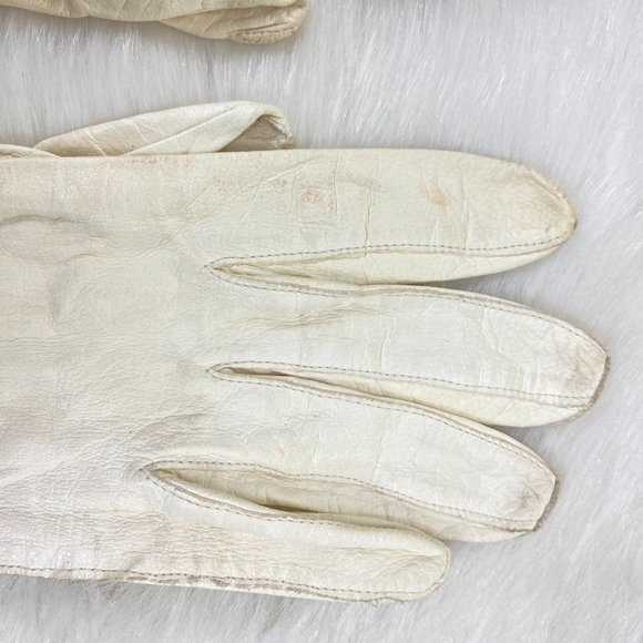 Vintage White Leather Wrist Length Gloves Size 6.5 - Picture 2 of 10